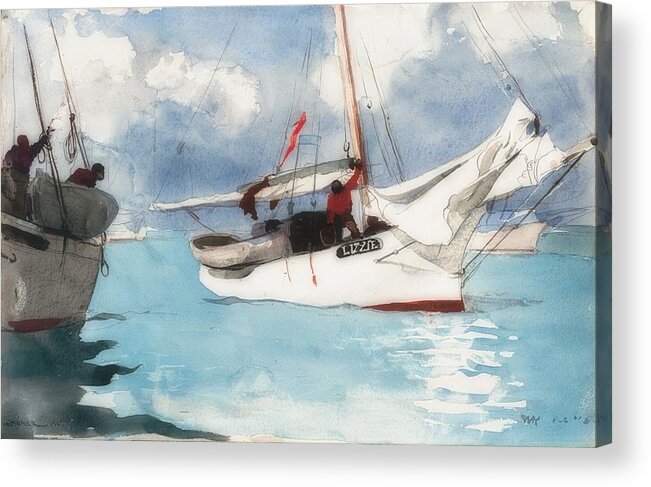 Fishing Boats Acrylic Print featuring the painting Fishing Boats, Key West, #1 by Celestial Images