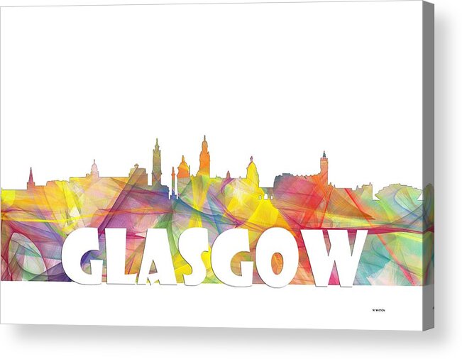 Glasgow Scotland Skyline Acrylic Print featuring the digital art Glasgow Scotland Skyline #2 by Marlene Watson