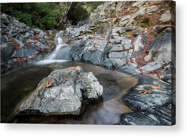 Waterfall Acrylic Print featuring the photograph Idyllic waterfall, Troodos mountains Cyprus #3 by Michalakis Ppalis