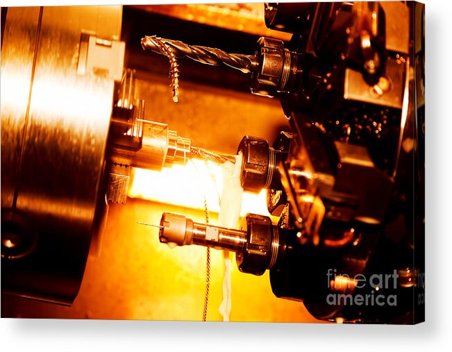 Industry Acrylic Print featuring the photograph Industrial CNC drilling and boring machine at work #2 by Michal Bednarek