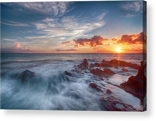Charlie Young Maui Hawaii Seascape Shoreline Sunset Clouds Acrylic Print featuring the photograph Into The Mystic #2 by James Roemmling