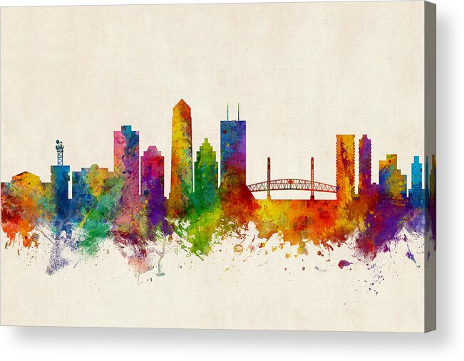 Jacksonville Acrylic Print featuring the digital art Jacksonville Florida Skyline #2 by Michael Tompsett