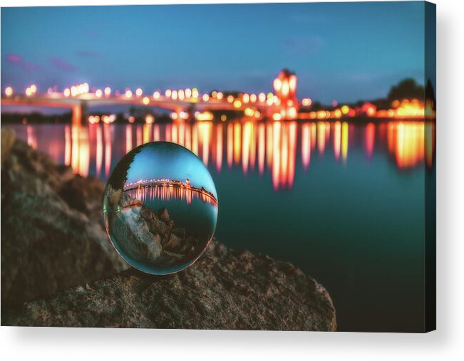 Worms Acrylic Print featuring the photograph Nibelungenbruecke at Night #4 by Marc Braner