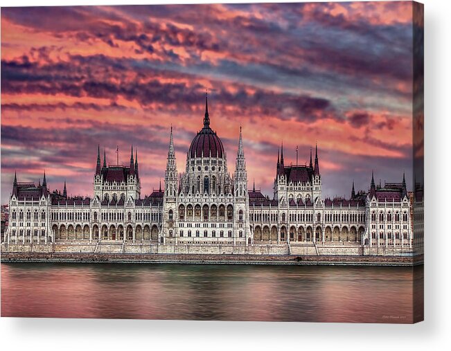 Budapest Acrylic Print featuring the photograph Pink Parliament by Peter Kennett