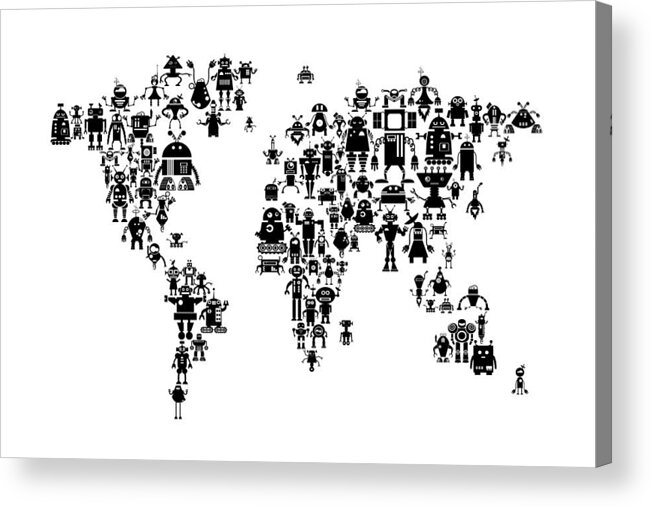 World Map Acrylic Print featuring the digital art Robot Map of the World Map #2 by Michael Tompsett