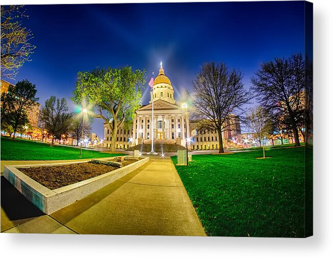 Topeka Acrylic Print featuring the photograph Topeka Kansas Downtown At Night #2 by Alex Grichenko