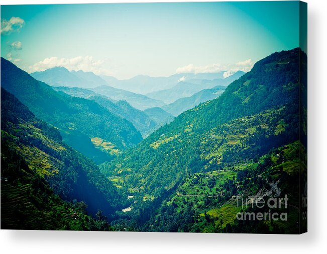Annapurna Acrylic Print featuring the photograph Valley Himalayas mountain NEPAL #2 by Raimond Klavins