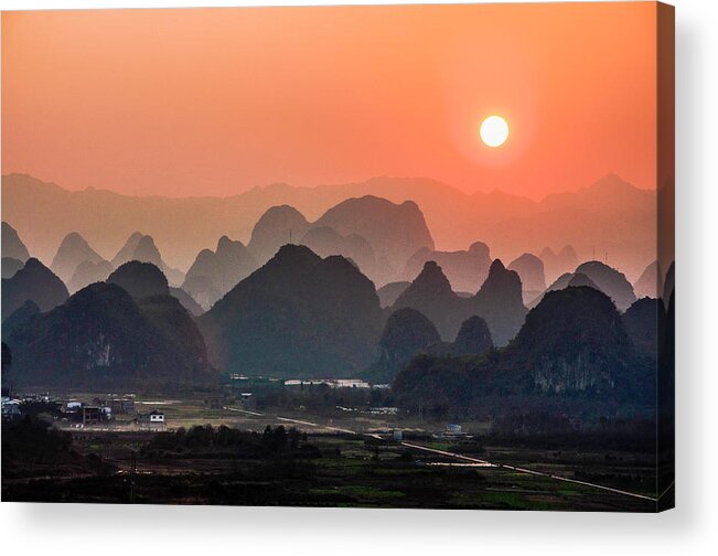 Karst Acrylic Print featuring the photograph Karst mountains scenery in sunset #20 by Carl Ning
