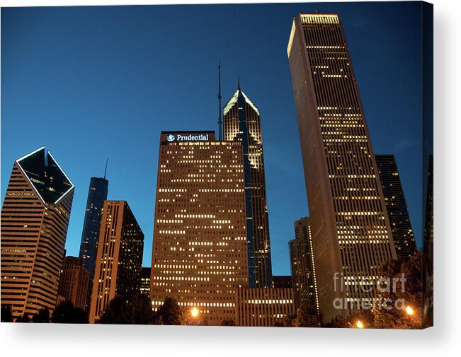 Amoco Building Acrylic Print featuring the photograph A View from Millenium Park at Dusk by David Levin