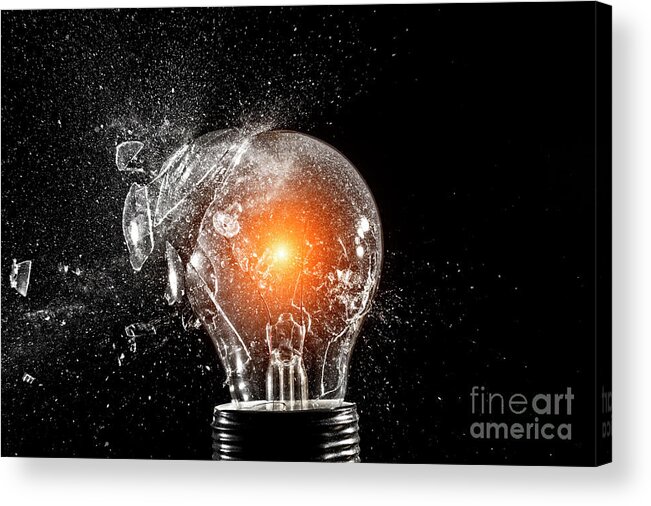Bulb Acrylic Print featuring the photograph Bulb Glass Explosion #3 by Gualtiero Boffi