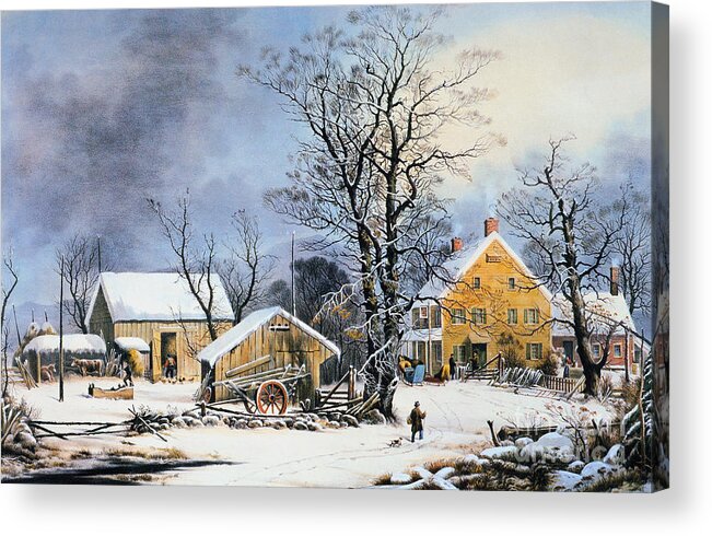  Acrylic Print featuring the painting Currier & Ives Winter Scene #3 by Granger