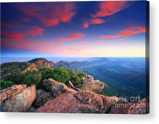 St Mary Peak Sunrise Outback Landscape Wilpena Pound Flinders Ranges South Australia Australian Abc Range Acrylic Print featuring the photograph St Mary Peak Sunrise by Bill Robinson