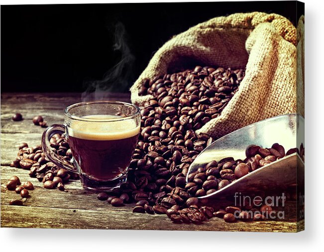 Espresso Acrylic Print featuring the photograph Espresso And Coffee Grain #38 by Gualtiero Boffi