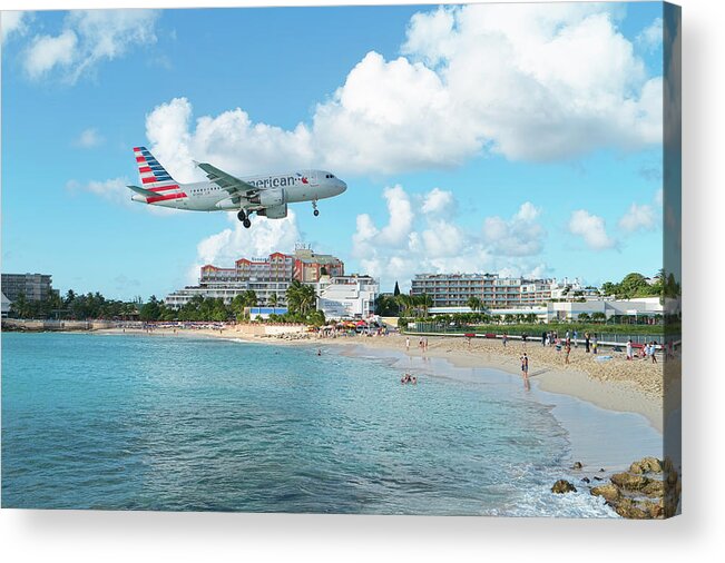 American Airlines Acrylic Print featuring the photograph American Airlines at St. Maarten #4 by David Gleeson