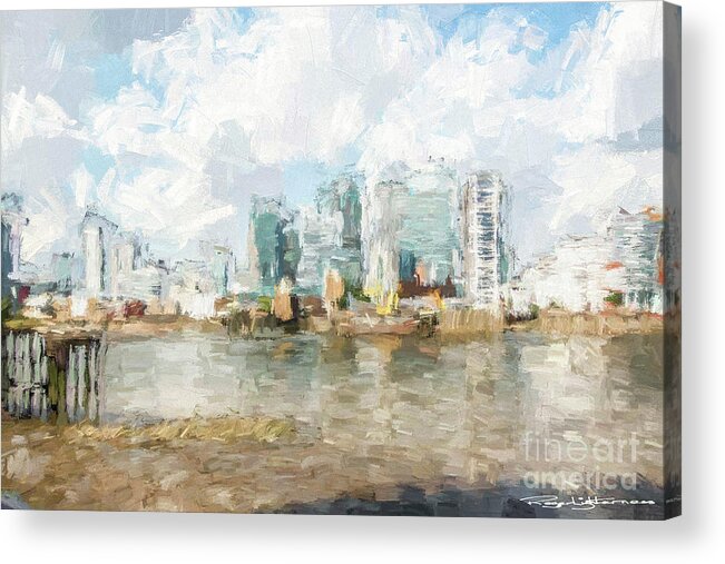 Cityscape Acrylic Print featuring the painting Canary Wharf London #4 by Roger Lighterness