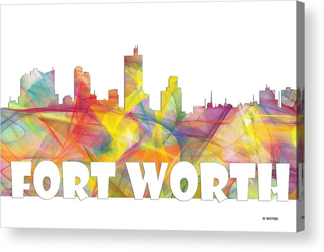 Fort Worth Texas Skyline Acrylic Print featuring the digital art Fort Worth Texas Skyline #4 by Marlene Watson