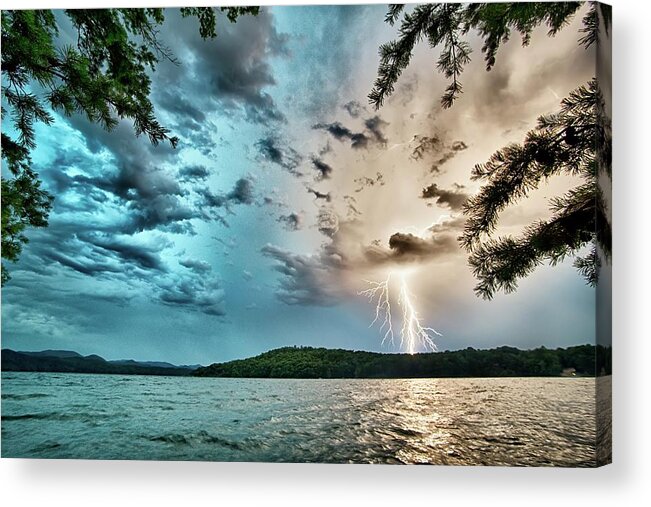 Beautiful; Landscape; Scenes; At; Lake Jocassee; South Carolina; Clear Water; Crystal; Amazing; Devils Fork; Sc; Nature; Mountains; Adventure; Boating; Swimming; Lighting; Strike; Cloud; Thunder; Storm; Blue; Danger Acrylic Print featuring the photograph Beautiful Landscape Scenes At Lake Jocassee South Carolina #5 by Alex Grichenko