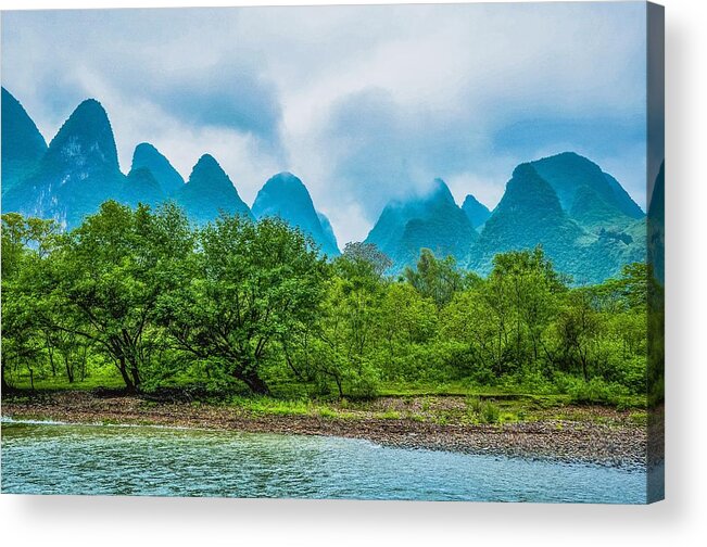 Scenery Acrylic Print featuring the photograph Karst mountains and Lijiang River scenery #59 by Carl Ning