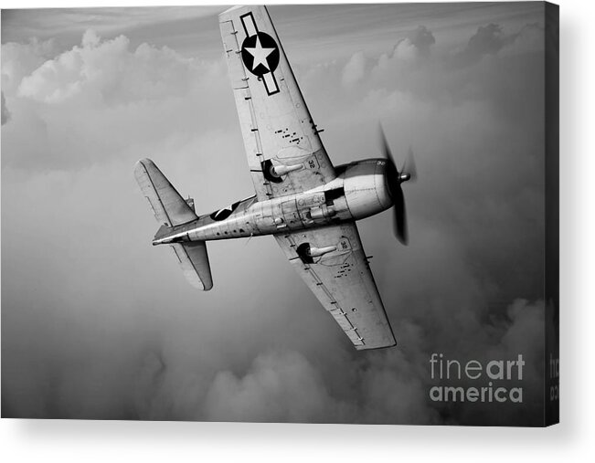 Black And White Acrylic Print featuring the photograph A Grumman F6f Hellcat Fighter Plane #6 by Scott Germain