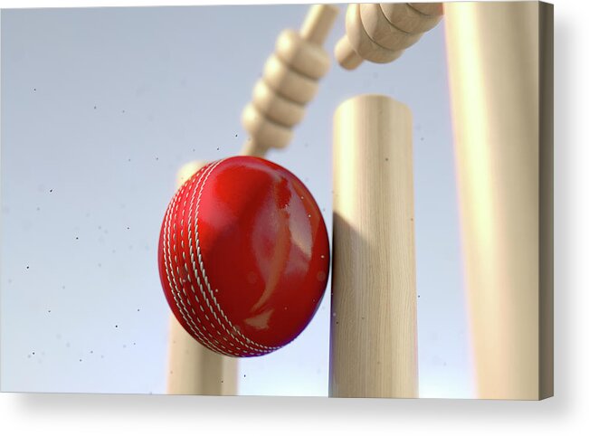 Action Acrylic Print featuring the digital art Cricket Ball Hitting Wickets #6 by Allan Swart