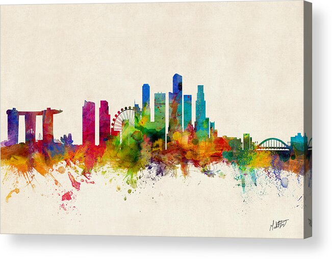 Singapore Acrylic Print featuring the digital art Singapore Skyline #6 by Michael Tompsett