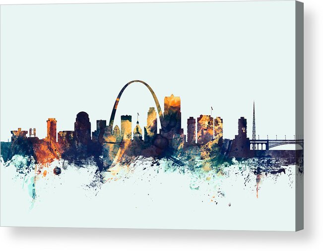 St Louis Acrylic Print featuring the digital art St Louis Missouri Skyline #6 by Michael Tompsett