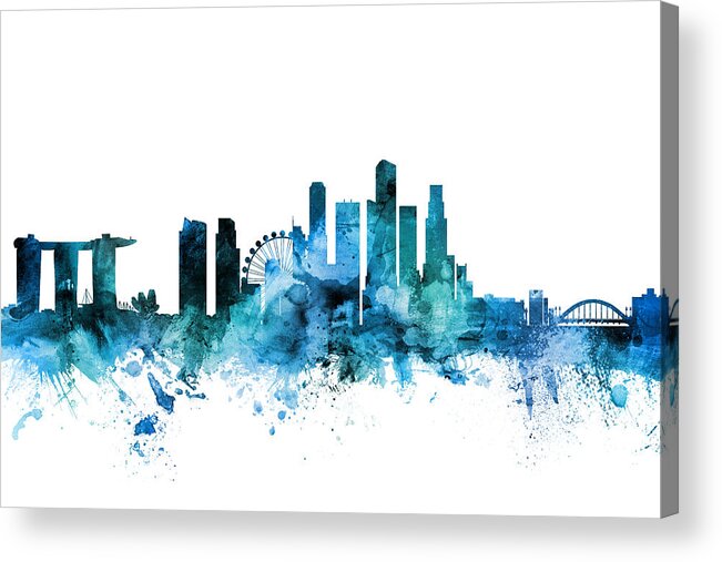 Singapore Acrylic Print featuring the digital art Singapore Skyline #7 by Michael Tompsett