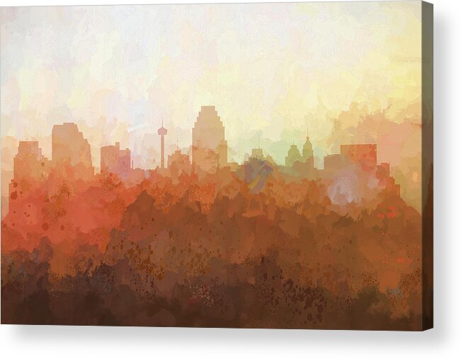 San Antonio Texas Skyline Acrylic Print featuring the digital art San Antonio Texas Skyline #9 by Marlene Watson