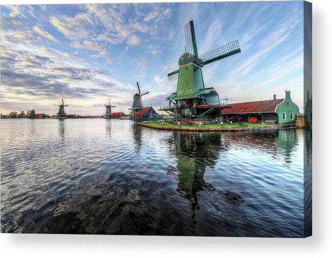 Zaanse Schans Windmills Holland Netherlands Acrylic Print featuring the photograph Zaanse Schans Windmills Holland Netherlands #9 by Paul James Bannerman