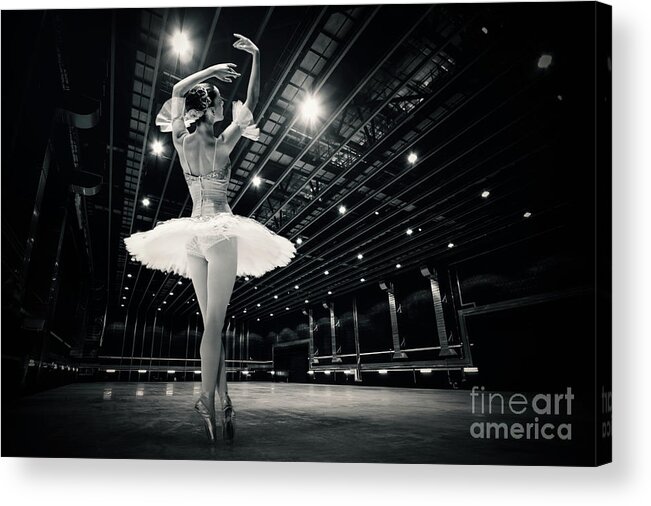 Ballet Acrylic Print featuring the photograph A beautiful ballerina dancing in studio by Dimitar Hristov