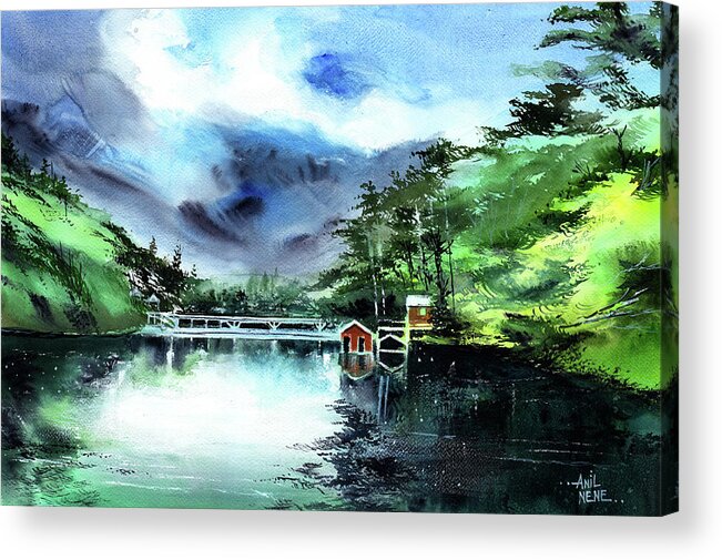 Nature Acrylic Print featuring the painting A Bridge Not Too Far by Anil Nene