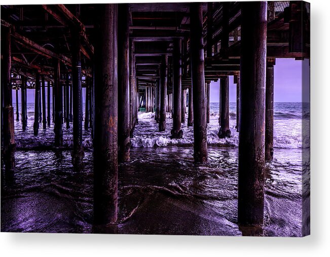 Under The Pier Acrylic Print featuring the photograph A Cloudy Day Under The Pier by Gene Parks