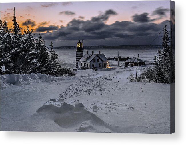 A Crisp Winter Morning At West Quoddy Head Lighthouse Acrylic Print featuring the photograph A Crisp Winter Morning At West Quoddy Head Lighthouse by Marty Saccone