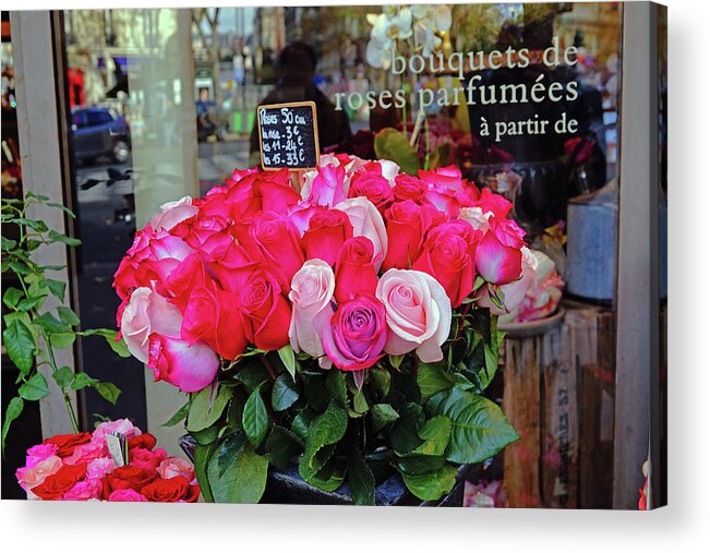 Paris Acrylic Print featuring the photograph A Flower Shop Display In Paris, France by Rick Rosenshein