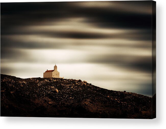 Mykonos Acrylic Print featuring the photograph A lonely church in Mykonos by Songquan Deng