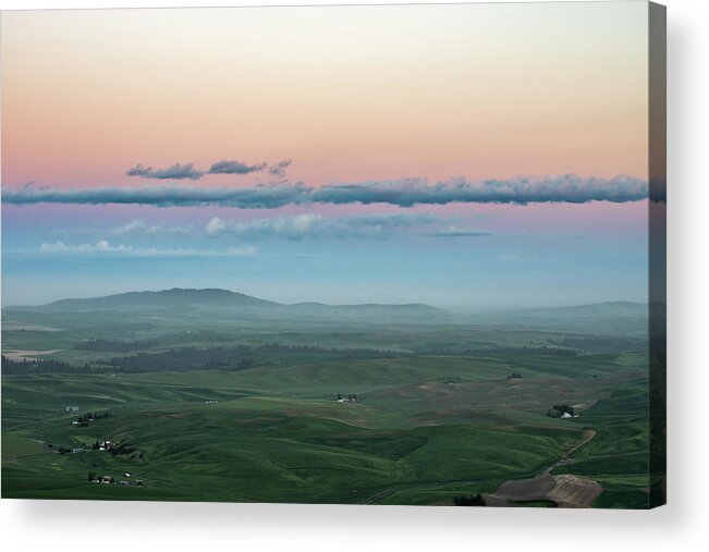 Agriculture Acrylic Print featuring the photograph A pastel sunset in Palouse. by Usha Peddamatham