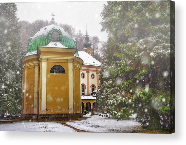 Cemetery Acrylic Print featuring the photograph A Snowy Day in Salzburg Austria by Carol Japp