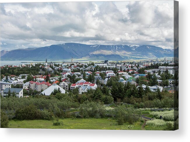 Reykjavick Iceland Acrylic Print featuring the photograph A View of Reykjavik, Iceland by Venetia Featherstone-Witty