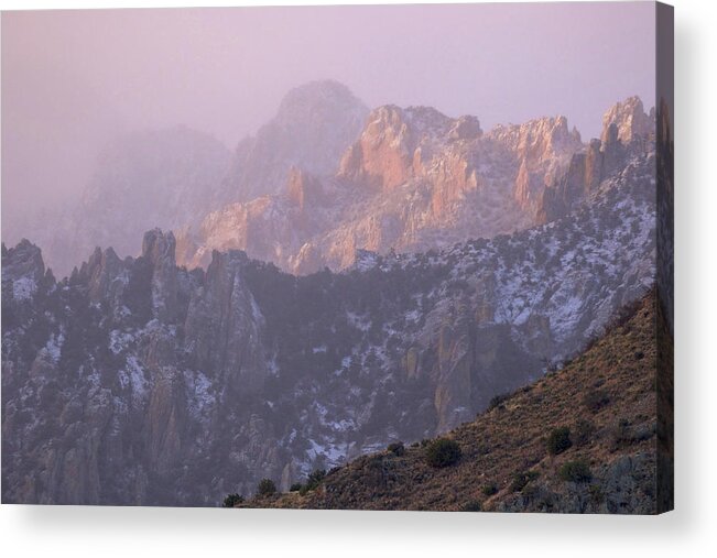 Chiricahua Mountains Acrylic Print featuring the photograph A Winter Morning At The Chiricahua Mountains' Portal Peak by Steve Wolfe
