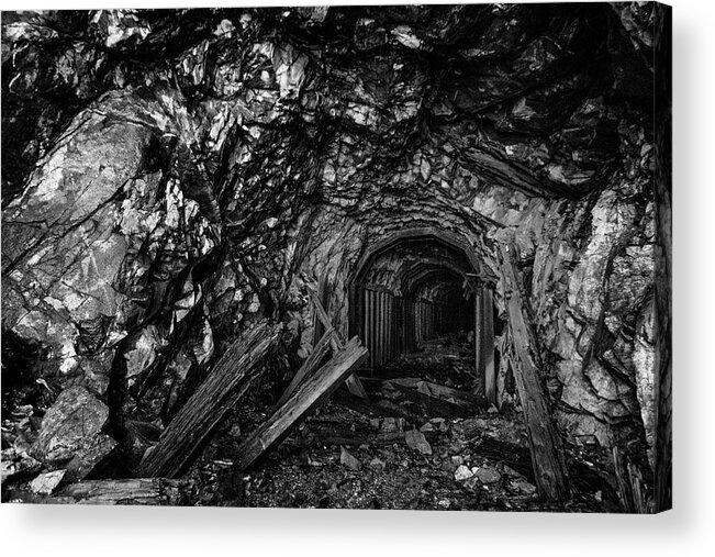 Tunnel Acrylic Print featuring the photograph Abandoned Railroad Tunnel Black and White 2 by Pelo Blanco Photo