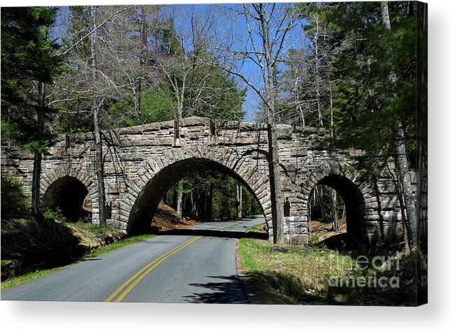 Scenic Tours Acrylic Print featuring the photograph Acadia Stone Bridge by Skip Willits