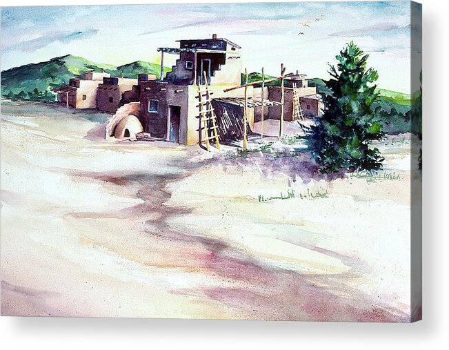 Adobe Acrylic Print featuring the painting Adobe Pueblo by Connie Williams