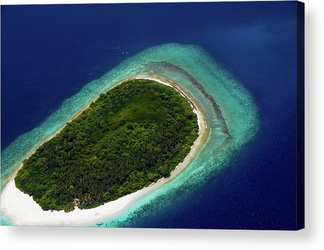 Island Acrylic Print featuring the photograph Aerial View of Deserted Island. Maldives by Jenny Rainbow