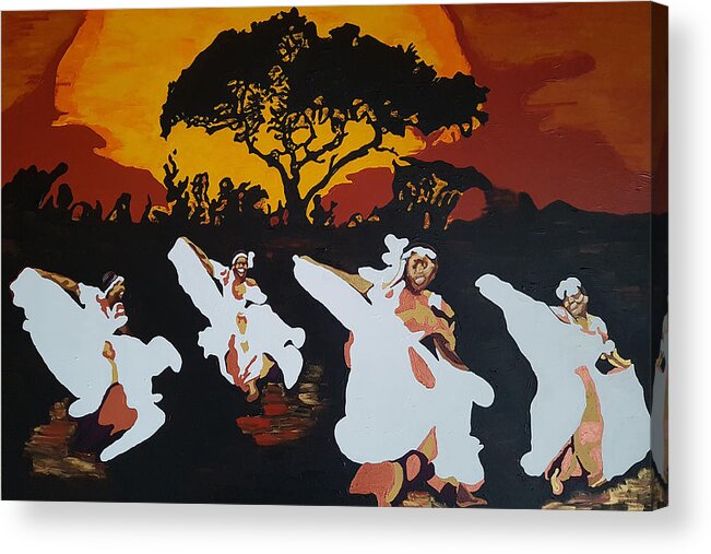 Afro Acrylic Print featuring the painting Afro Carib Dance by Rachel Natalie Rawlins