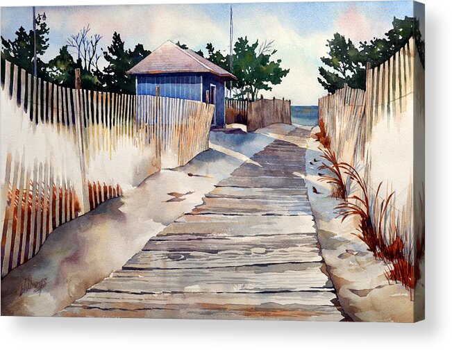 Landscape Watercolor Nature Beach Atlantic Ocean Rehoboth Beach Acrylic Print featuring the painting After the Boys of Summer by Mick Williams