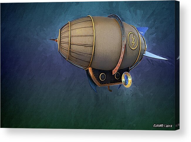 Air Ship Acrylic Print featuring the digital art Airship in Flight by Ken Morris