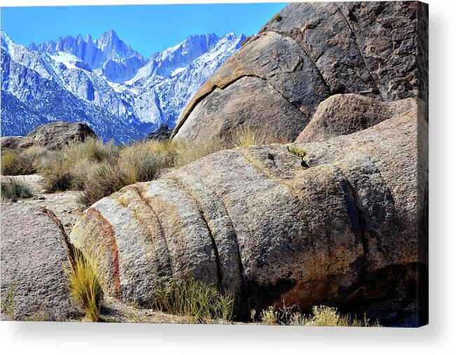 Alabama Hills Acrylic Print featuring the photograph Alabama Hills Boulders and Mt. Whitney by Ray Mathis