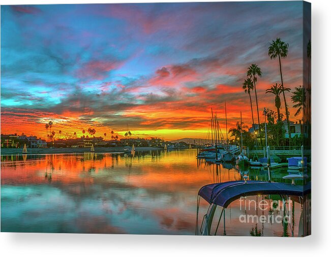 Alamitos Bay Beach Acrylic Print featuring the photograph Alamitos Bay Fiery Sunset by David Zanzinger