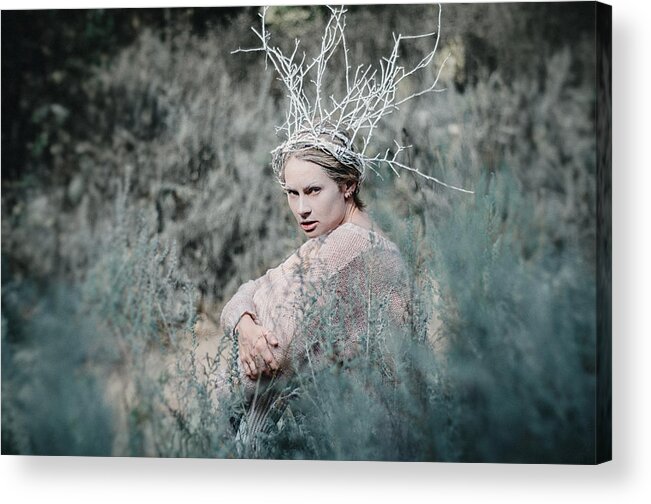 Woman Acrylic Print featuring the photograph Albino in the Forest 1. Prickle Tenderness by Inna Mosina
