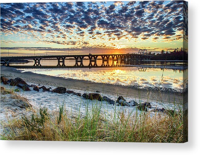 Waldport Oregon Acrylic Print featuring the photograph Alsea Bay Bridge Waldport Oregon by Donald Pash